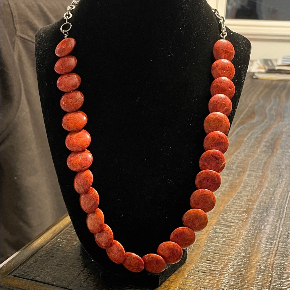 Vintage Sponge Coral Salmon Colored Coin Beaded Necklace